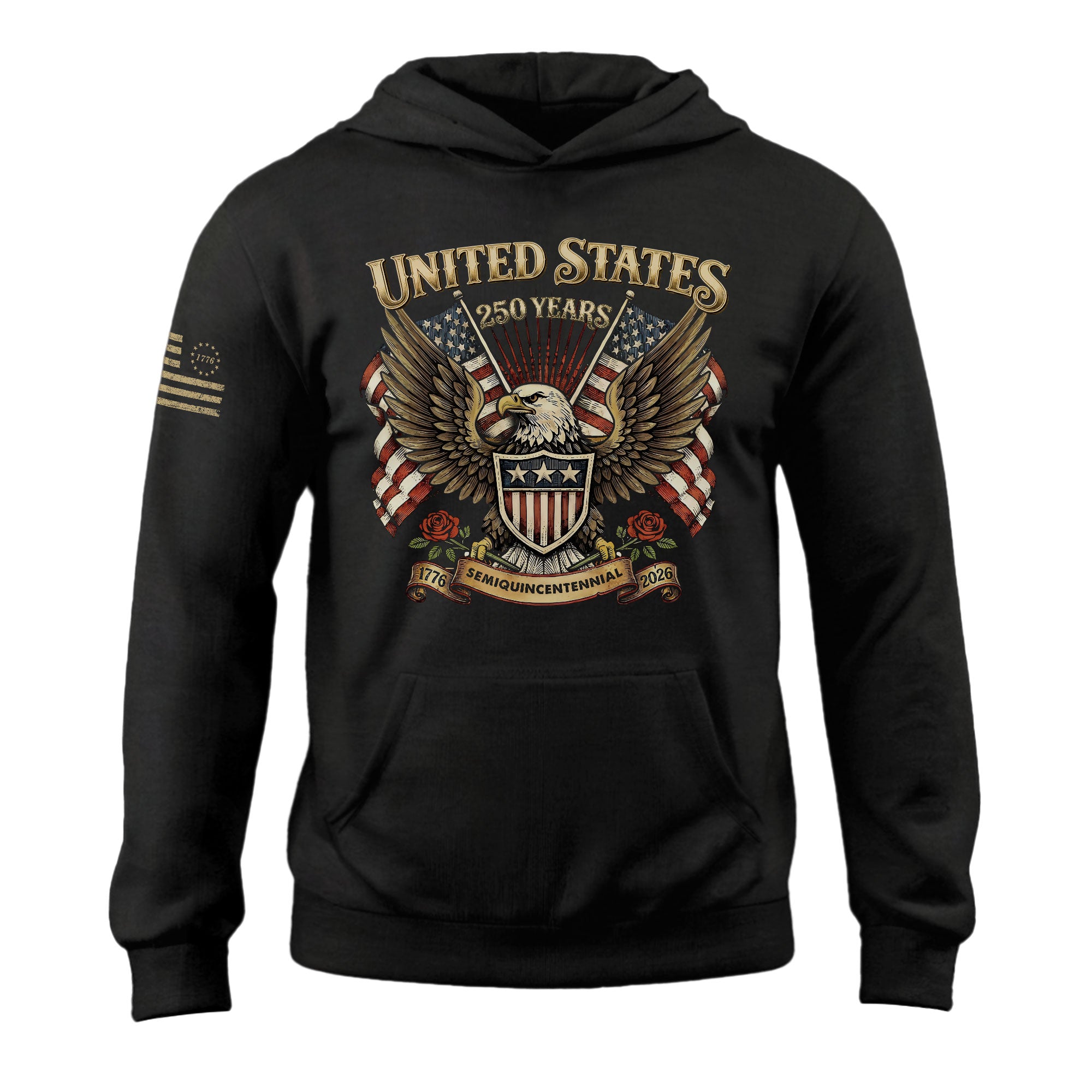 USA 250th Anniversary Hoodie 1776-2026 Patriotic Flag Lady Liberty Eagle Design