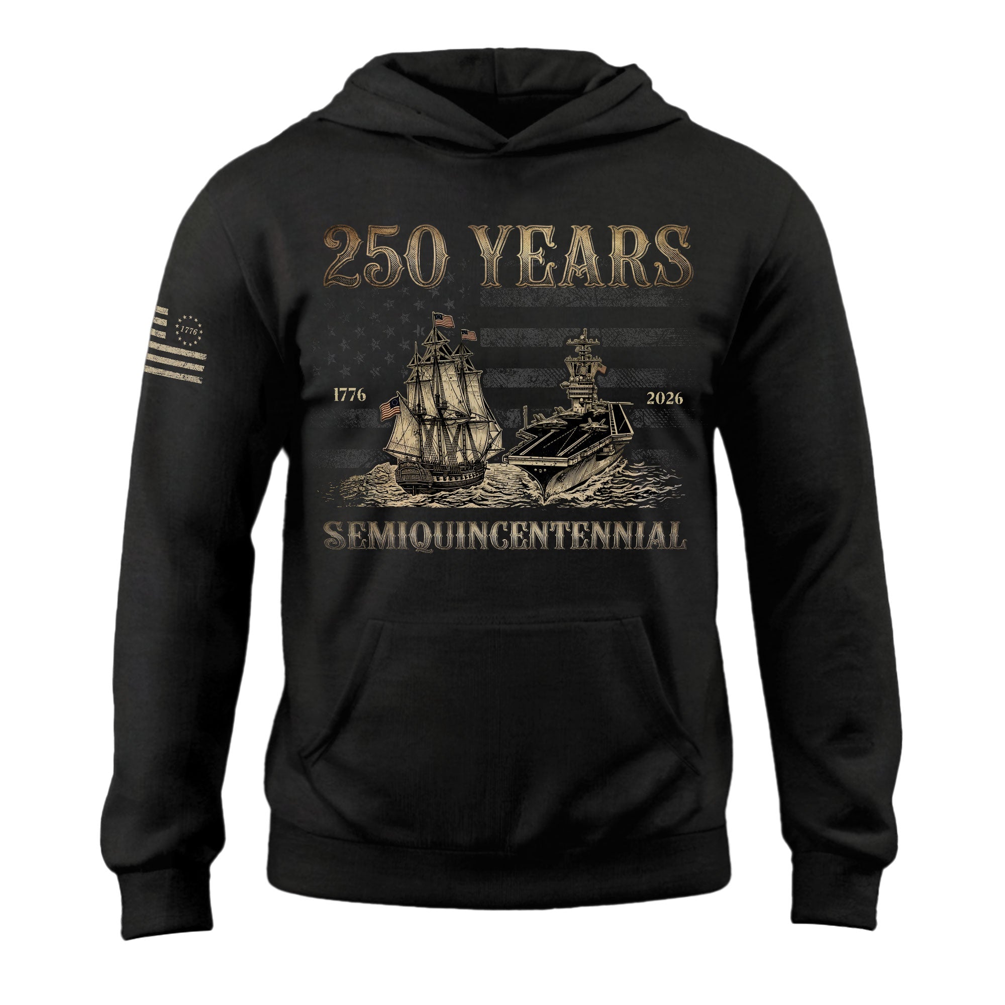 USA 250th Anniversary Hoodie 1776-2026 Retro American Sailing Ship Patriotic