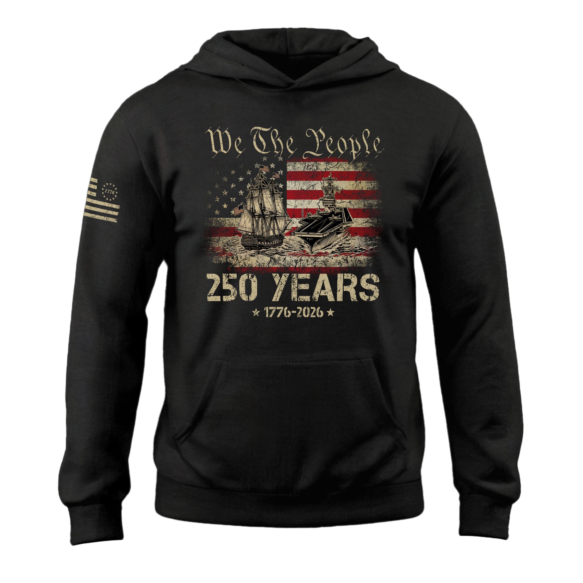 USA 250th Anniversary Hoodie 1776-2026 We The People Navy Battleship Patriotic Navy