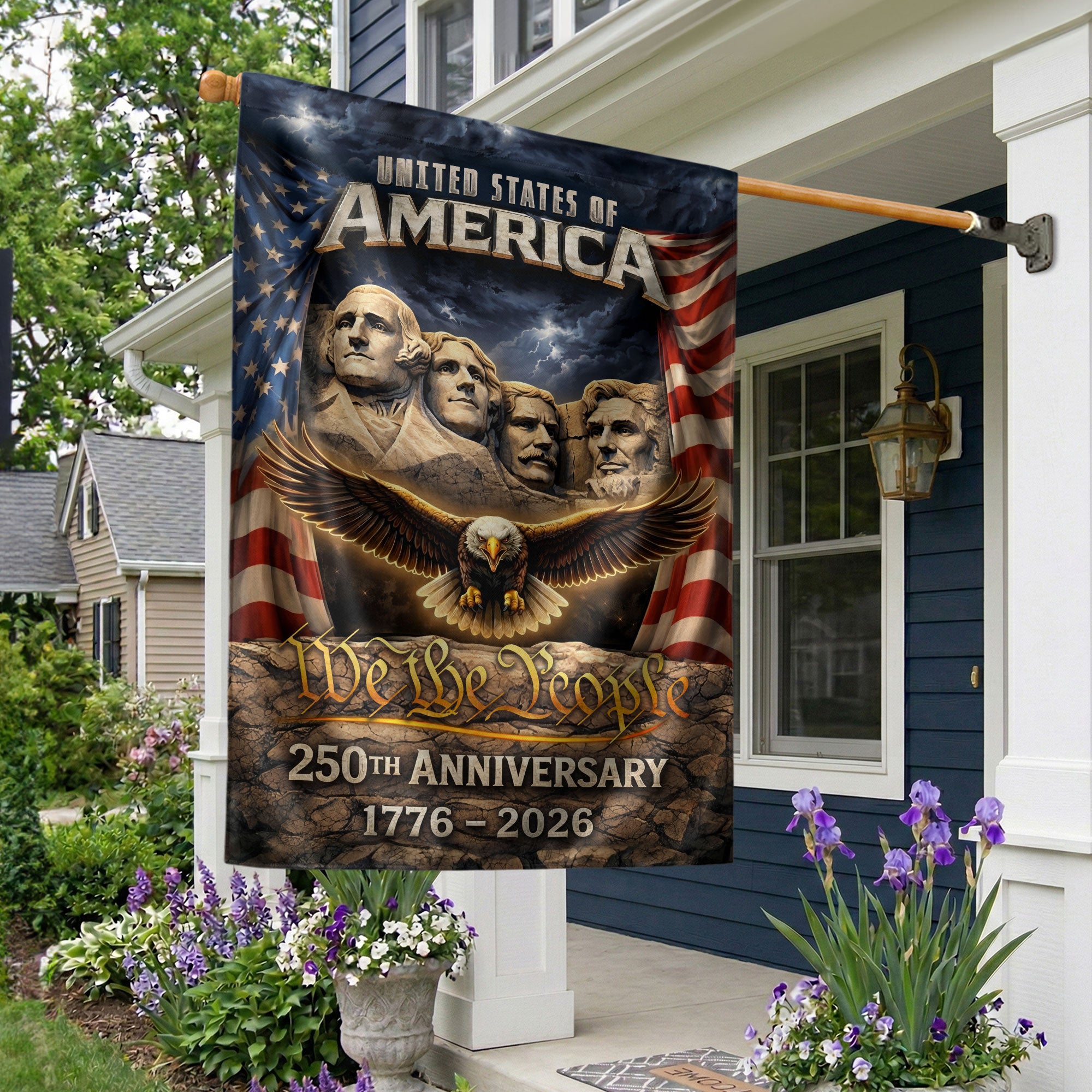 USA 250th Anniversary House Flag 1776-2026 Mount Rushmore Eagle Double-Sided