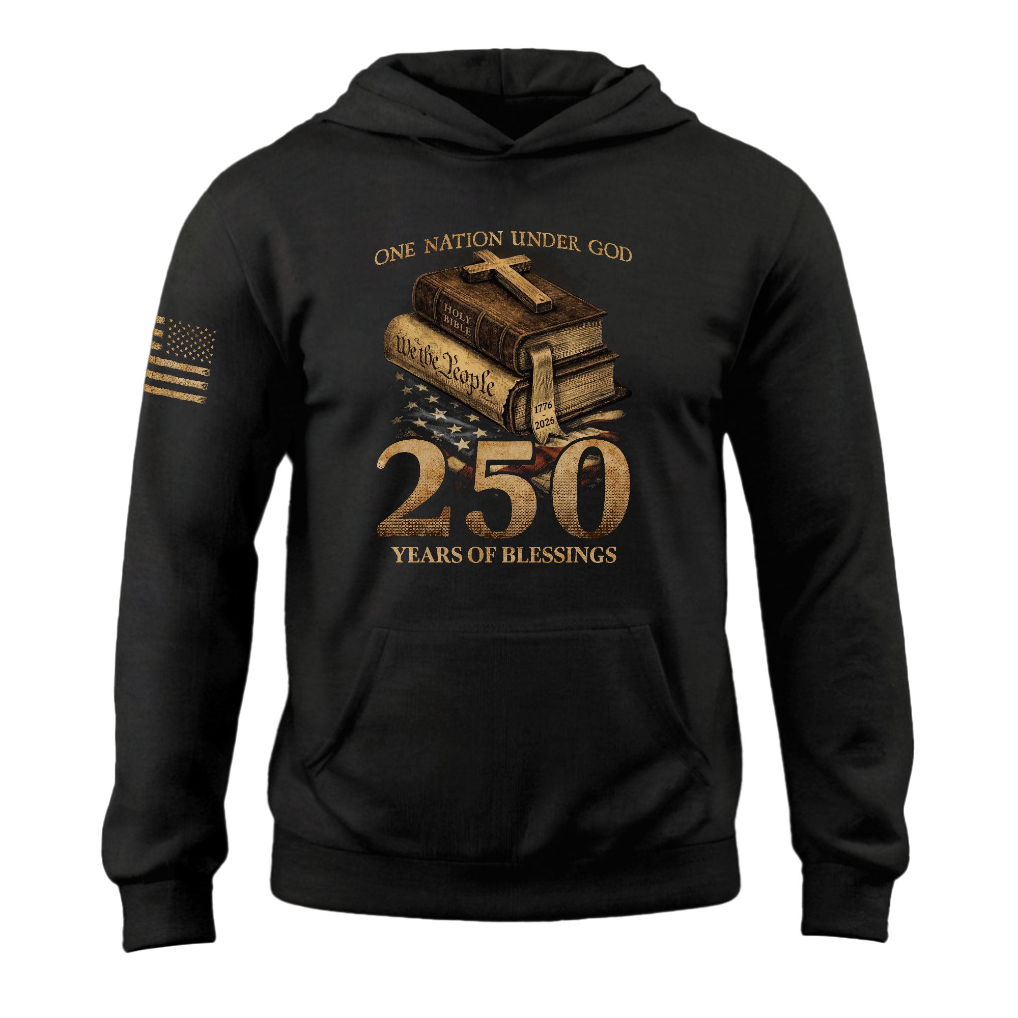 USA 250th Anniversary Patriotic Hoodie 1776-2026 One Nation Under God Bible Eagle