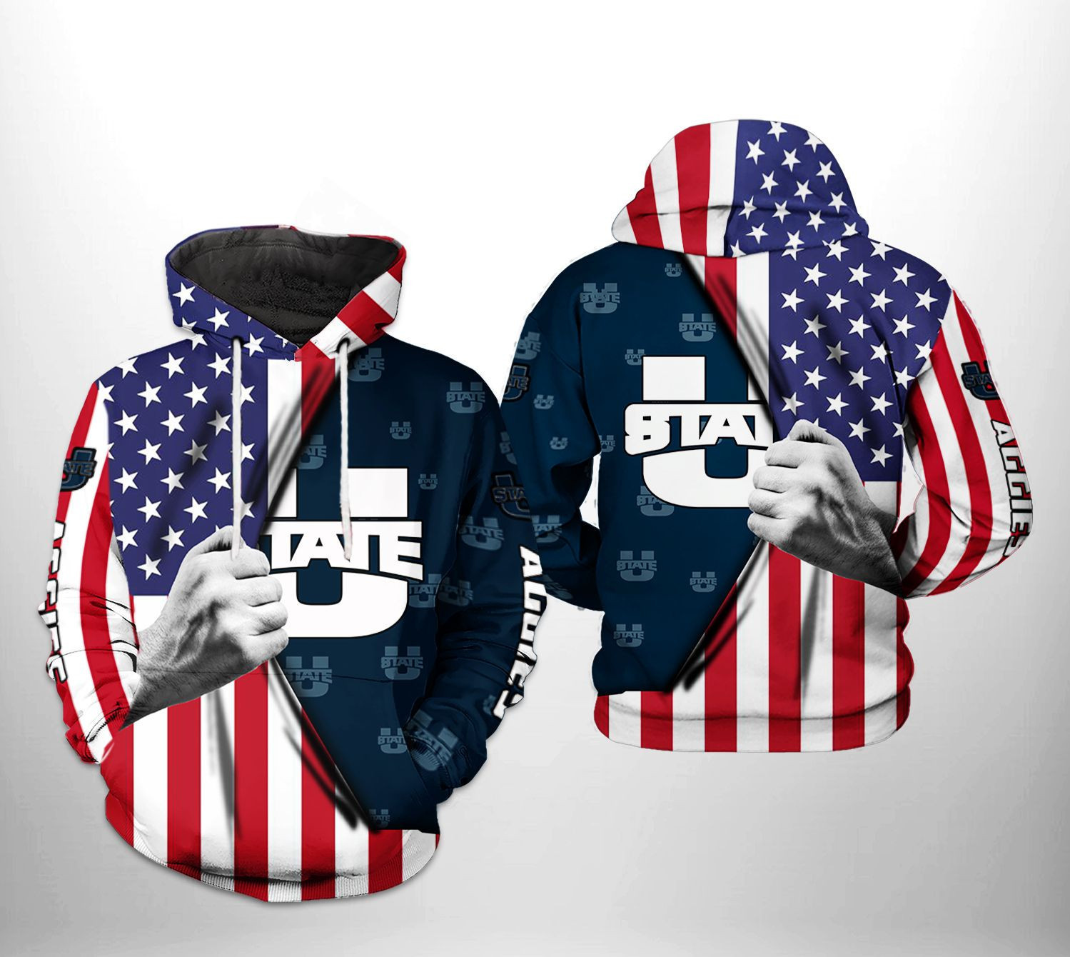 Utah State Aggies NCAA US Flag Hoodie Zip Hoodie