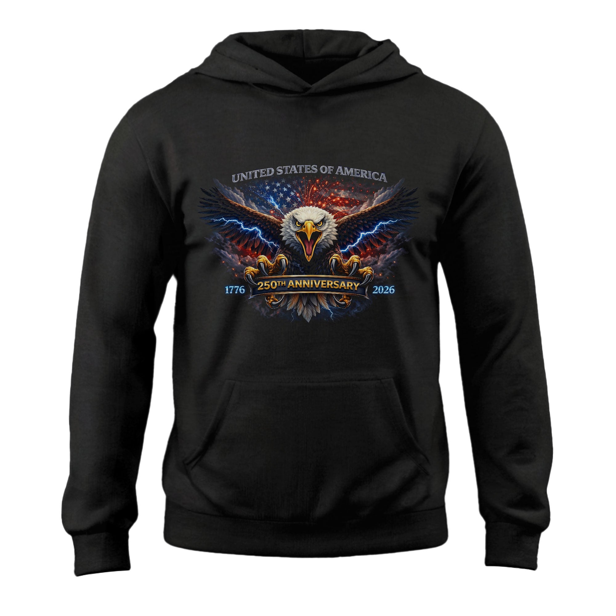 Vintage Bootleg USA 1776-2026 250th Anniversary Freedom Hoodie with Patriotic Eagle Flag Graphic