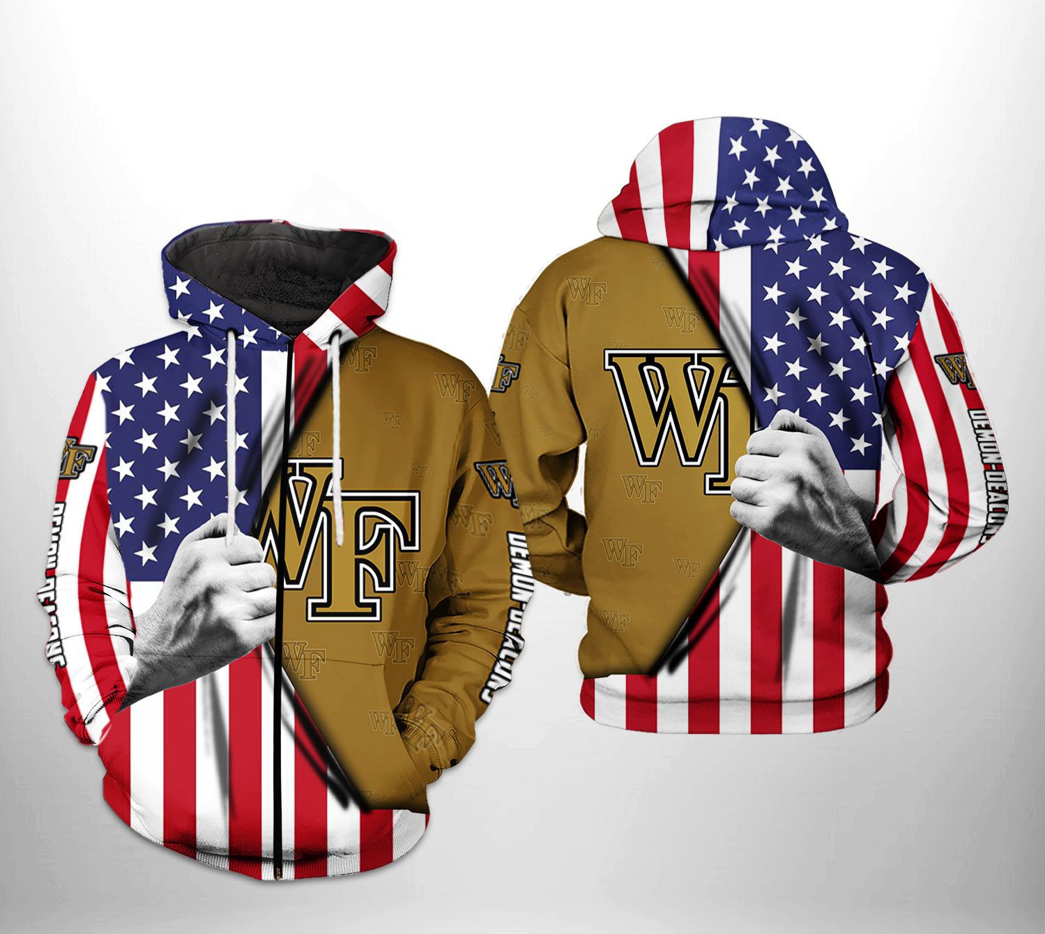 Wake Forest Demon Deacons NCAA US Flag Hoodie Zip Hoodie Version 613