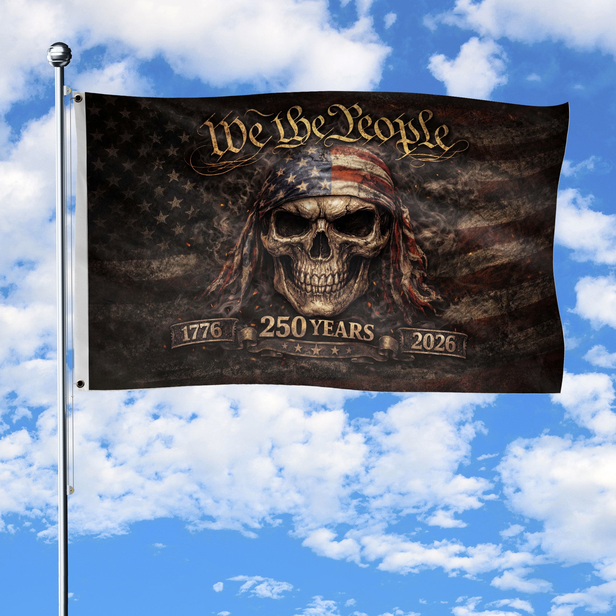 We The People 1776-2026 Patriotic Skull 250 Years House Flag