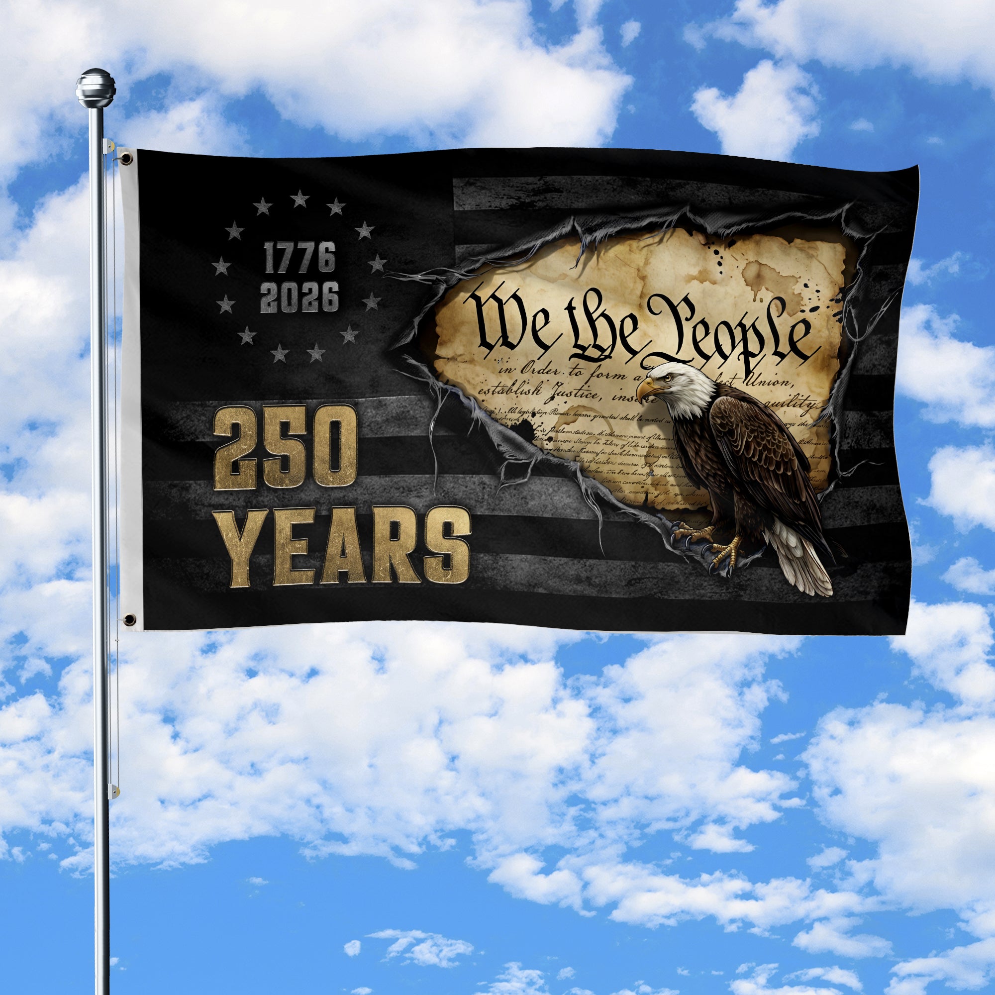 We The People 250th Anniversary US Flag Banner 1776-2026 Polyester Patriotic Decor