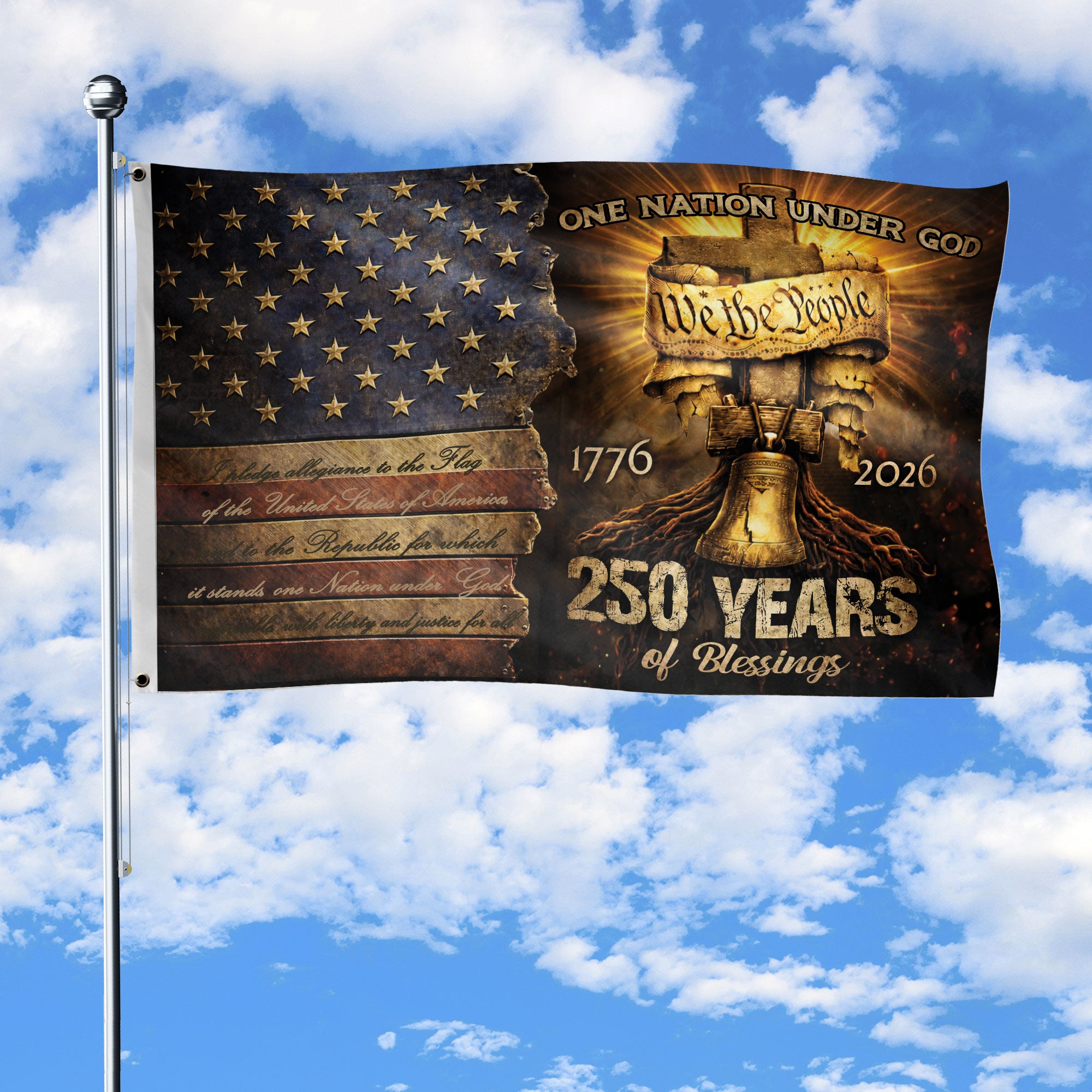 We The People Christian House Flag 250th USA Anniversary 1776-2026 One Nation Under God