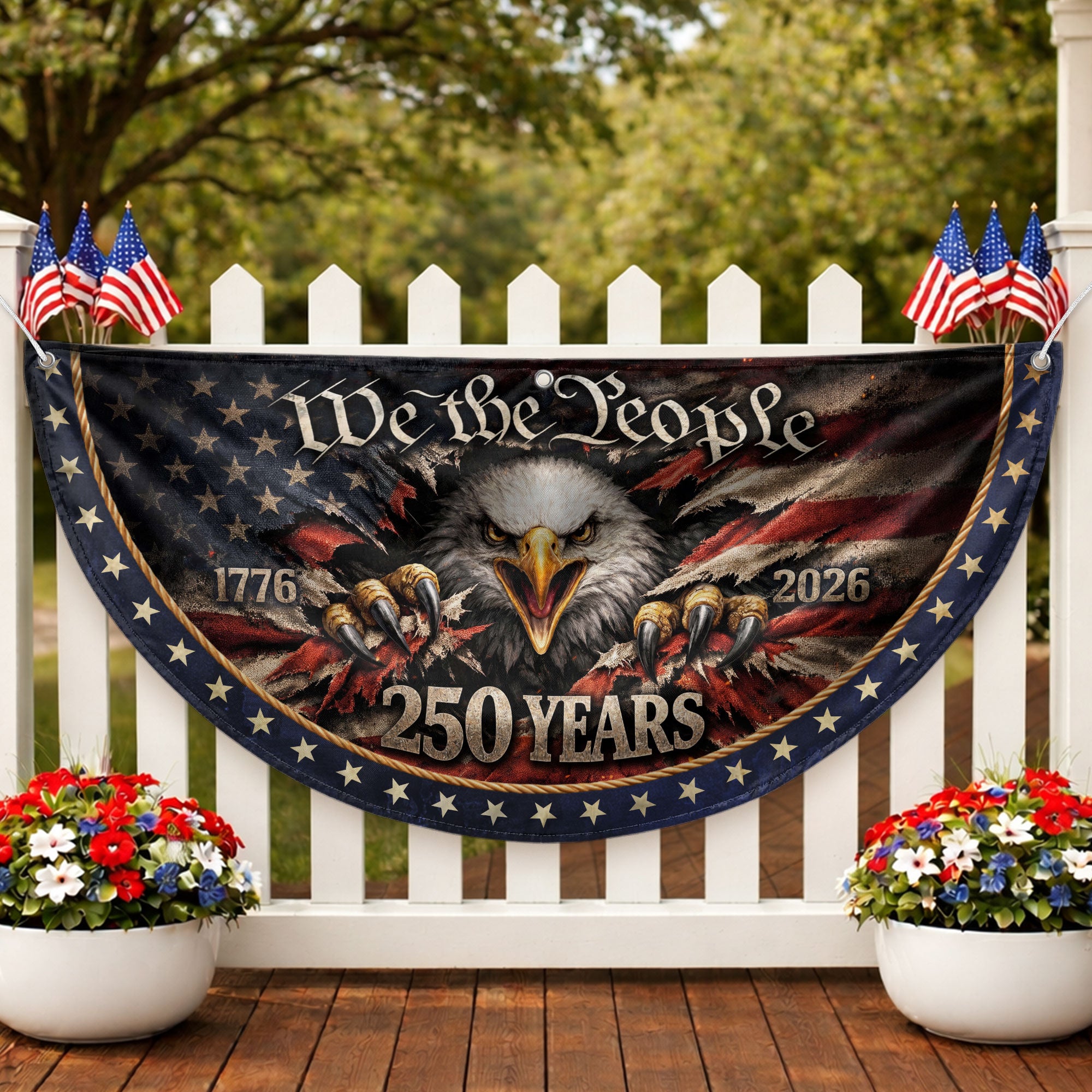 We The People Eagle Fence Flag 1776-2026 Double Sided Patriotic Banner