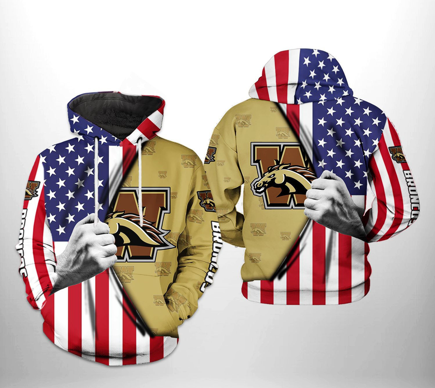 Western Michigan Broncos NCAA US Flag Hoodie Zip Hoodie Version 608