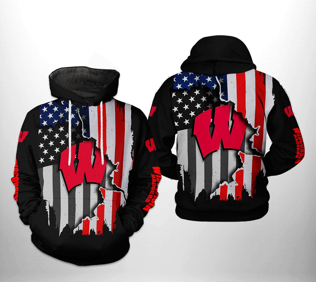 Wisconsin Badgers NCAA US Flag Hoodie Zip Hoodie Version 403