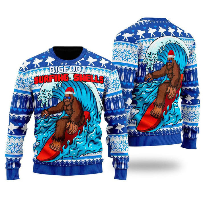 Bigfoot Surfing Swells Ugly Christmas Sweater