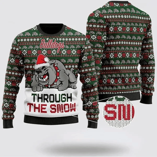 Bulldogs Through The Snow Ugly Christmas Sweater
