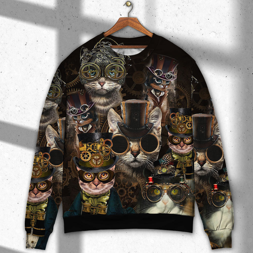 Cat Steampunk Art Machines Lover Ugly Christmas Sweaters