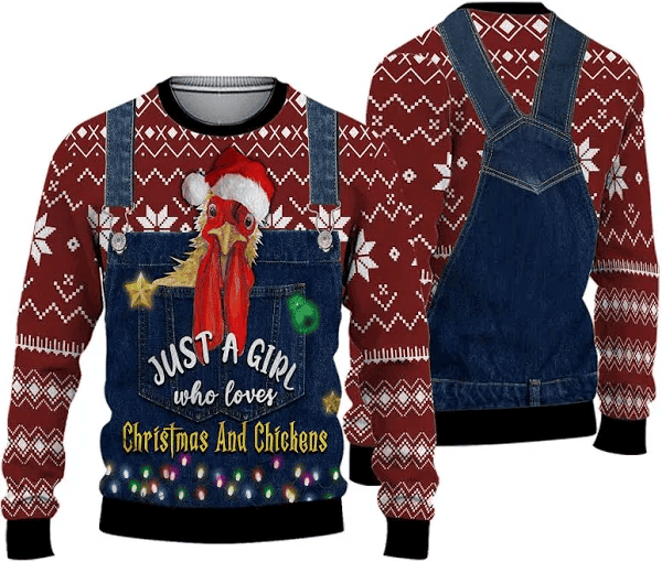 Chicken Just A Girl Who Loves Chickens Ugly Knitted Christmas Sweater