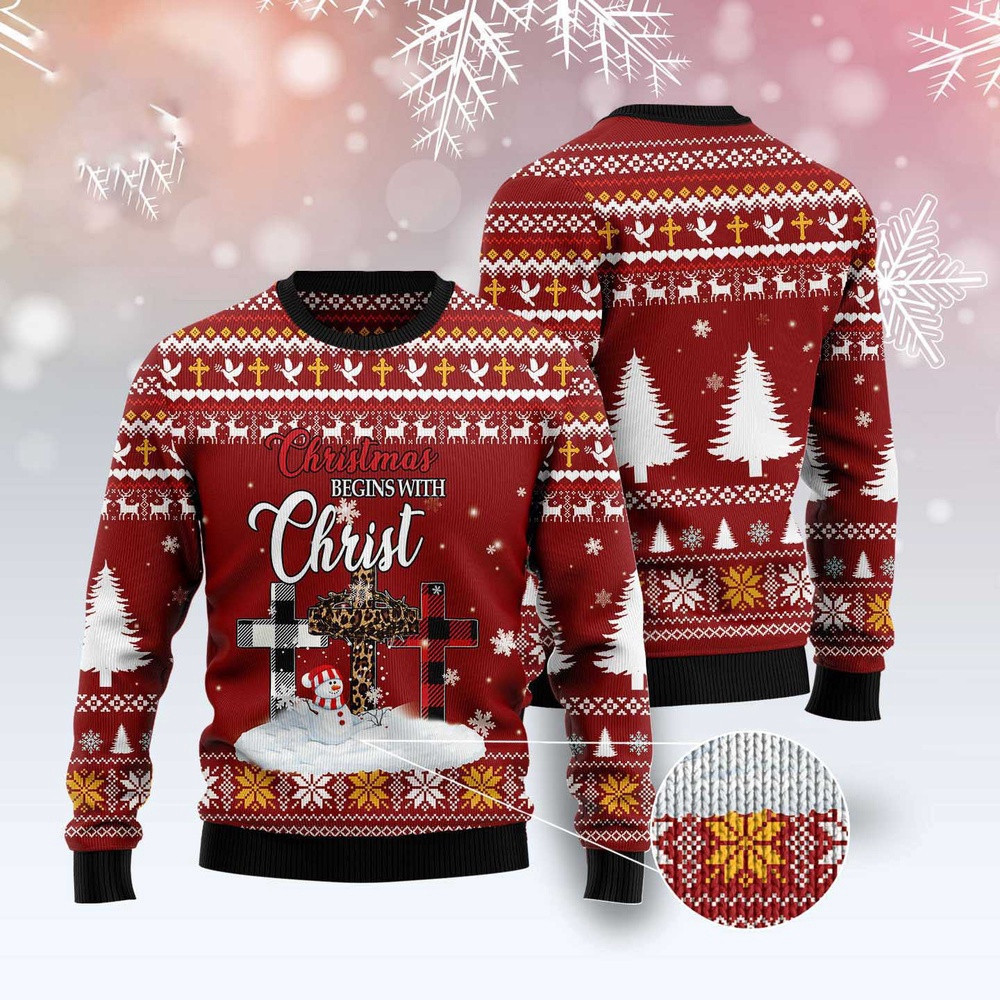 Christmas Begins with Christ Funny Ugly Christmas Sweater