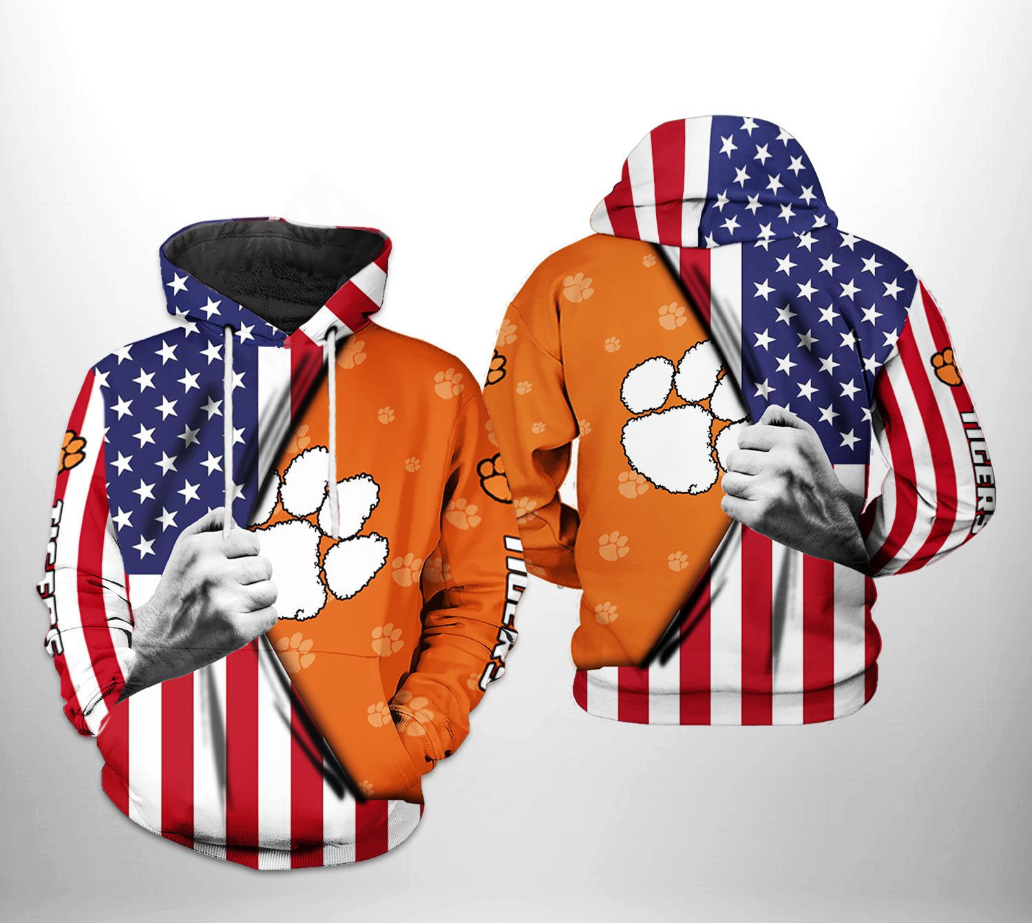 Clemson Tigers NCAA US FLag Hoodie Zip Hoodie