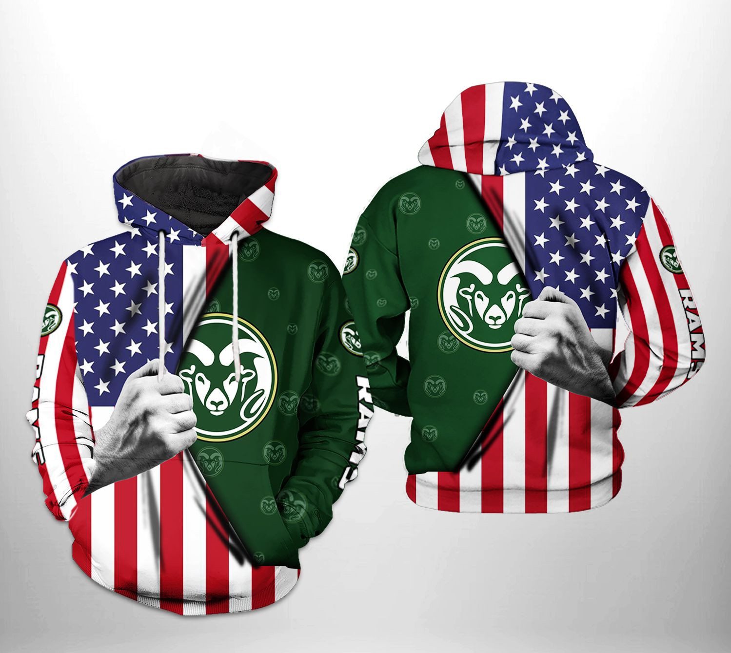 Colorado State Rams NCAA US FLag Hoodie Zip Hoodie Version 1730
