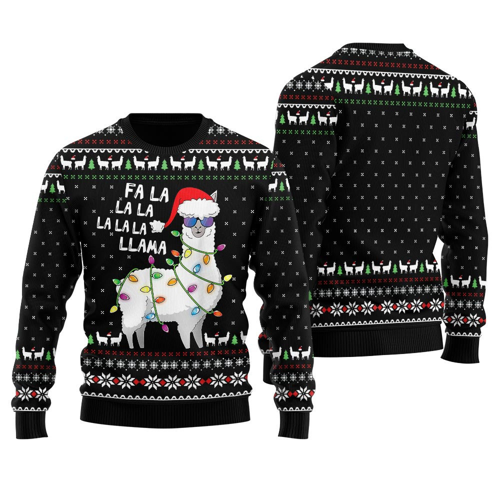 Cool Llama Ugly Christmas Sweater Black