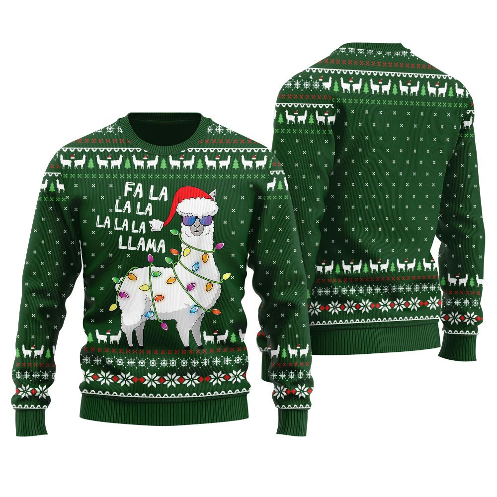 Cool Llama Ugly Christmas Sweater Green