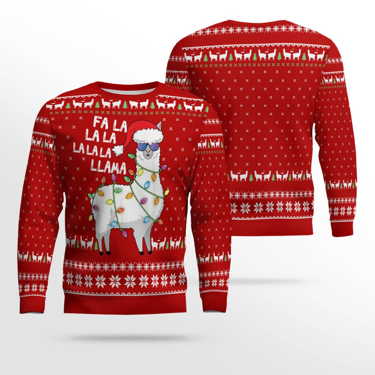 Cool Llama Ugly Christmas Sweater Green Red