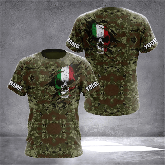 Custom Italy Flag Skull Camouflage T-Shirt Italian Mens Clothing Online Gifts For Italian