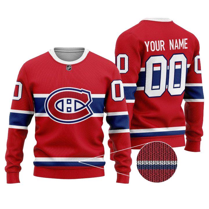 Custom Name Number Nhl Montreal Canadiens Red Sweater