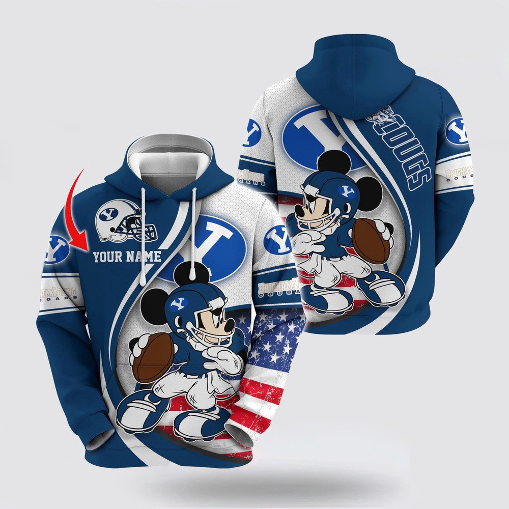 Custom NCAA BYU Cougars Hoodie Mickey Mouse 100 Year Anniversary Hoodie Gift For Fans