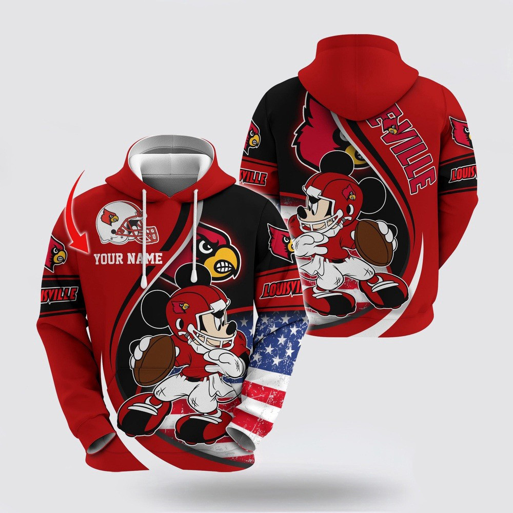 Custom NCAA Louisville Cardinals Hoodie Mickey Mouse 100 Year Anniversary Hoodie Mens Gifts