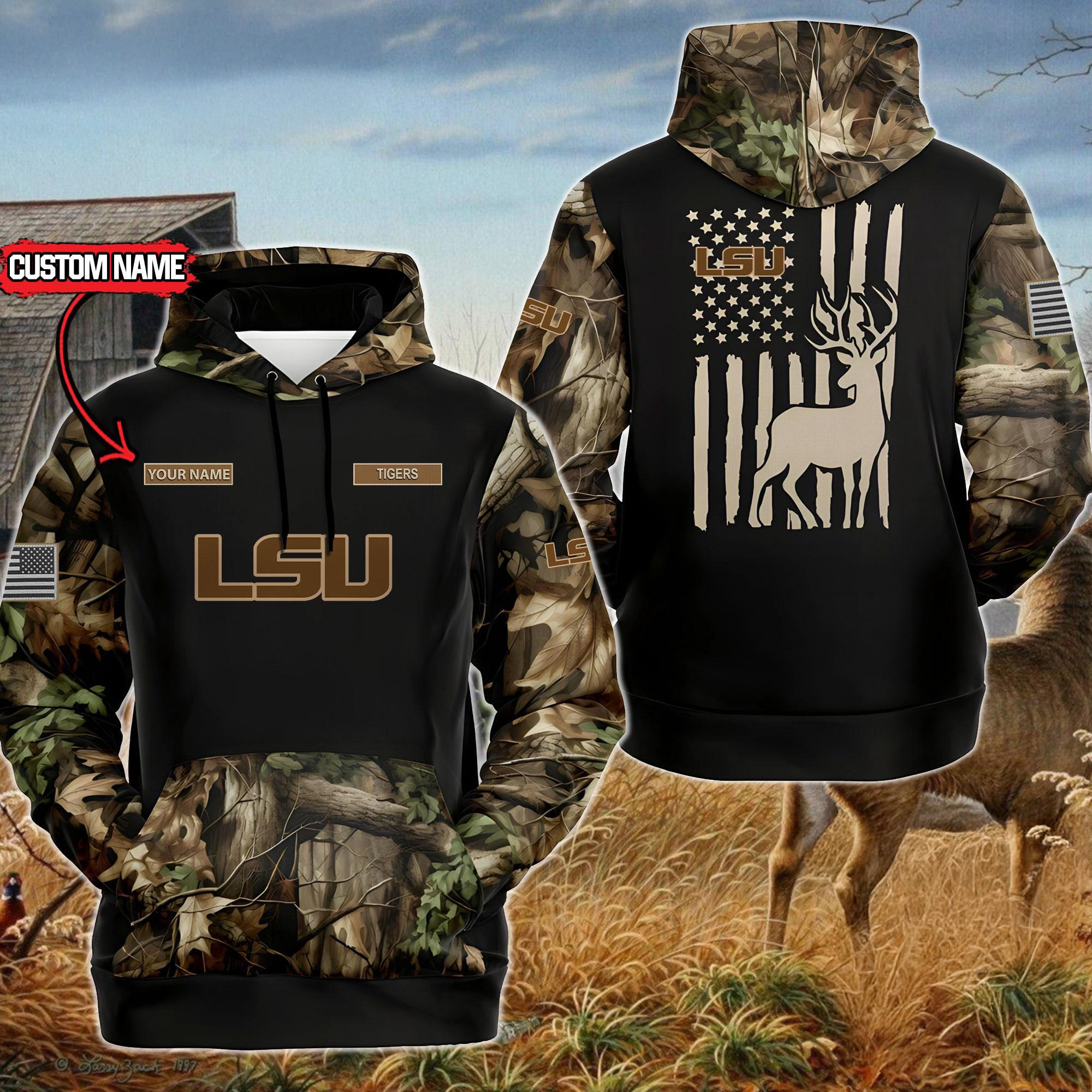 Custom NCAA LSU Tigers Sporty Camo Hunting Style Hoodie Cool Gifts For Basketball Fans