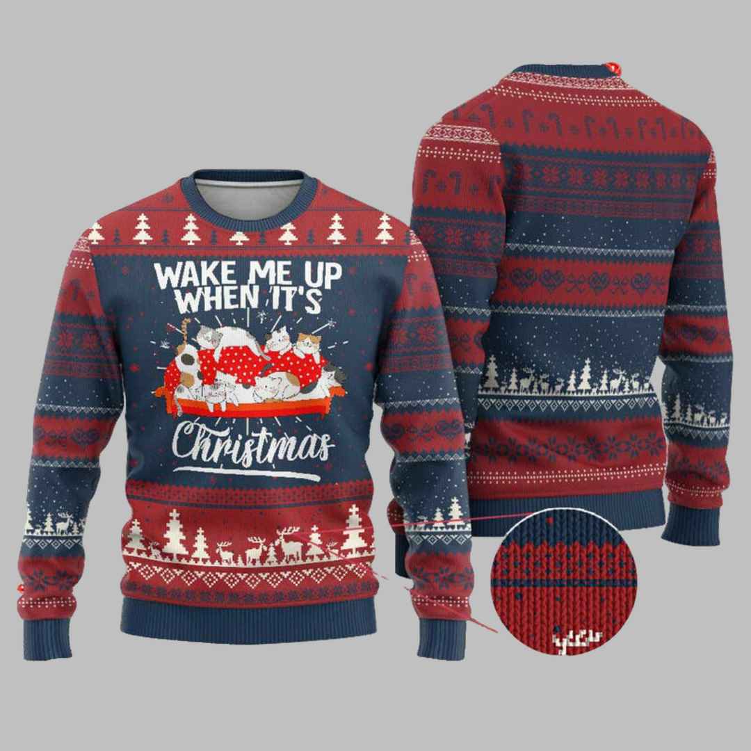 Cute Cat Wake Me Up When Its Christmas Ugly Christmas Sweater