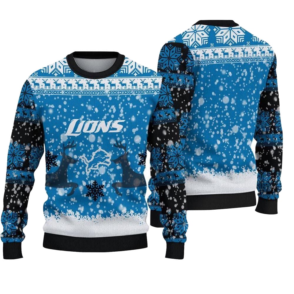 Detroit Lions Reindeer Football Ugly Christmas Sweater