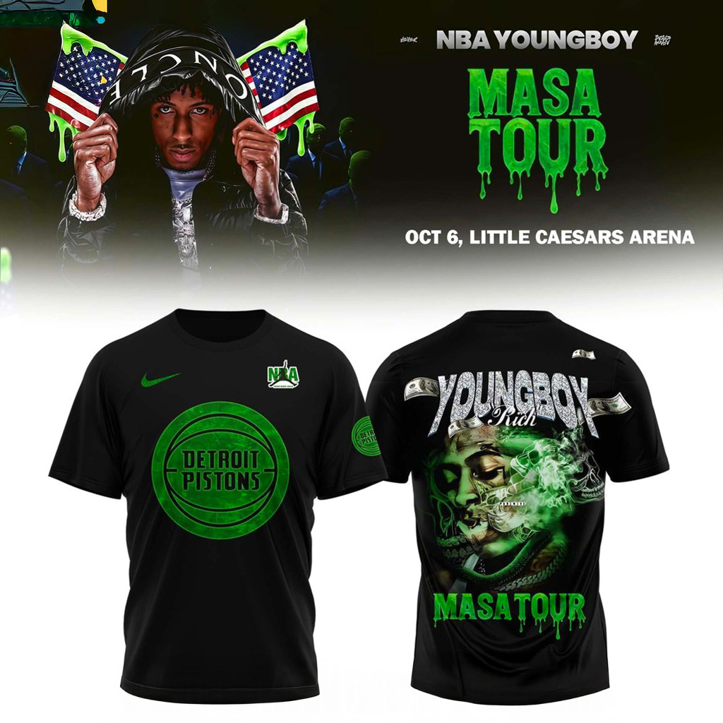 Detroit Pistons X NBA Youngboy Masa Tour T-Shirt Detroit Pistons Merch Basketball Fan Gift Ideas