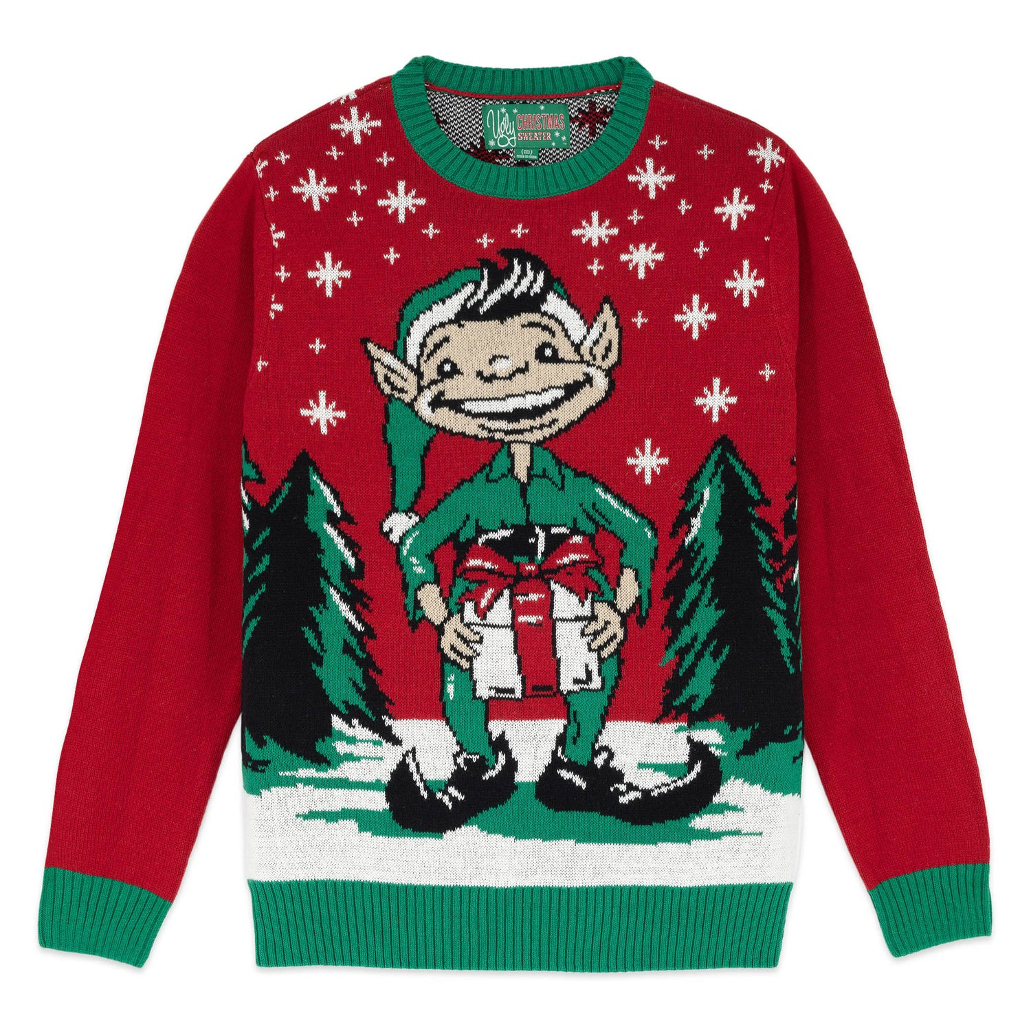 Elf Naughty Gift Box Ugly Christmas Sweater
