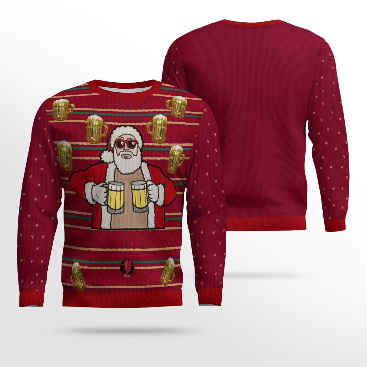 Fill Me Up Santa Beverage Dispenser Ugly Chirstmas Sweater Burgundy