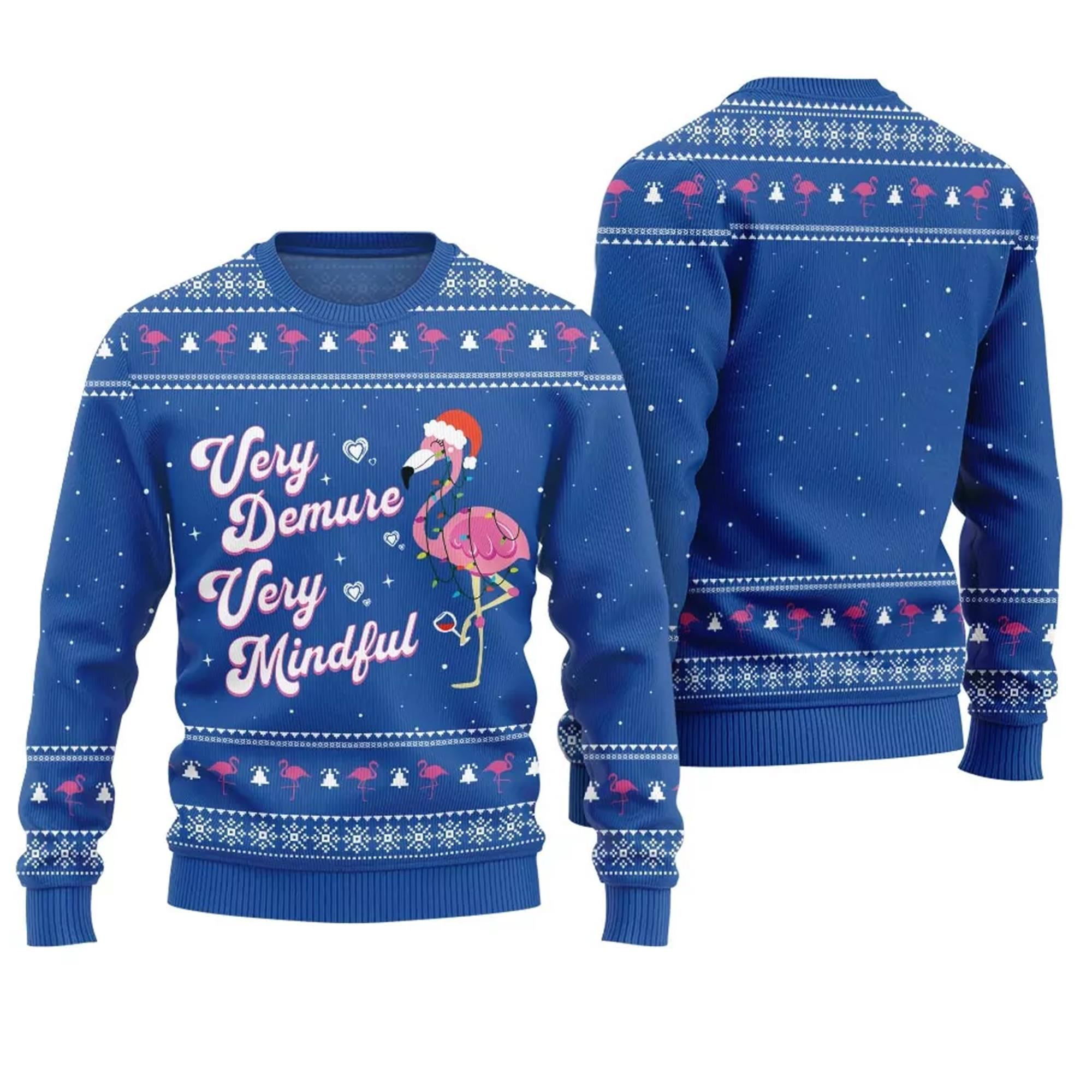 Flamingo Very Demure Very Mindful Ugly Christmas Sweater