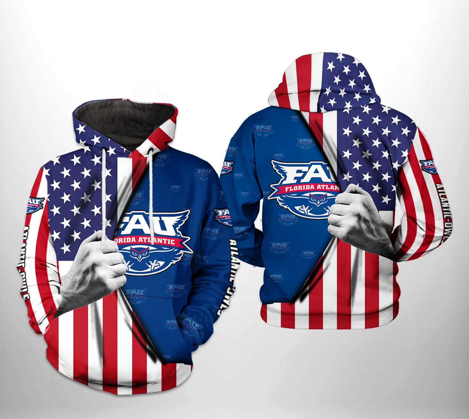 Florida Atlantic Owls NCAA US FLag Hoodie Zip Hoodie Version 1449