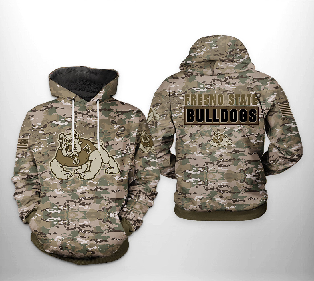 Fresno State Bulldogs NCAA Camo Veteran Hoodie Zip Hoodie