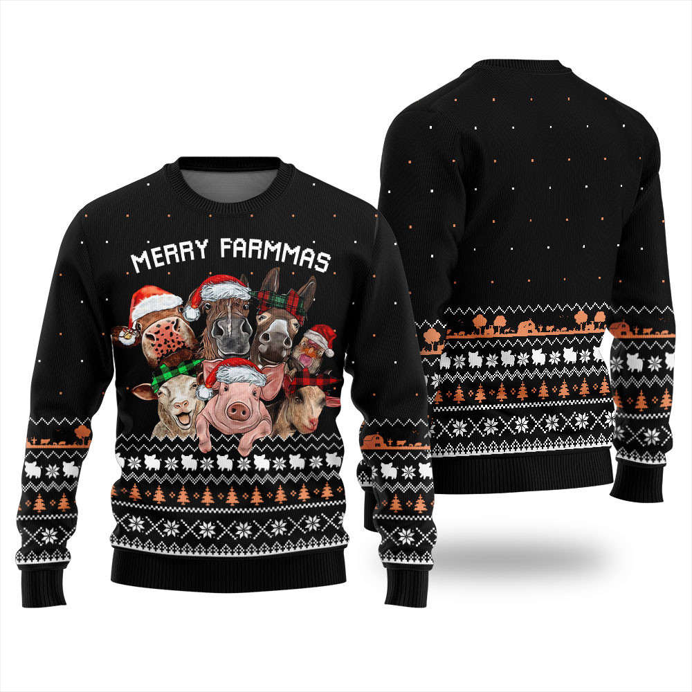 Funny Merry Farmmas Ugly Christmas Sweater Black