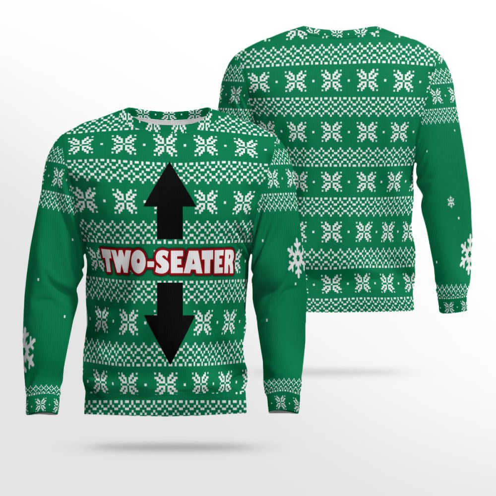 Funny Two-Seater Ugly Christmas Sweater Green