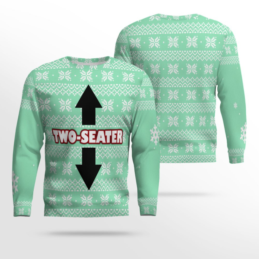 Funny Two-Seater Ugly Christmas Sweater Seafoam Green