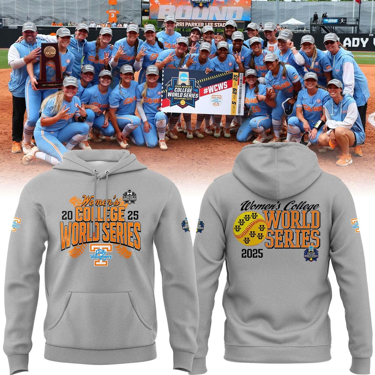 Gray Tlv 2025 Ncaa Softball Womens College World Series Cut Off Hoodie Softball Gifts For Men