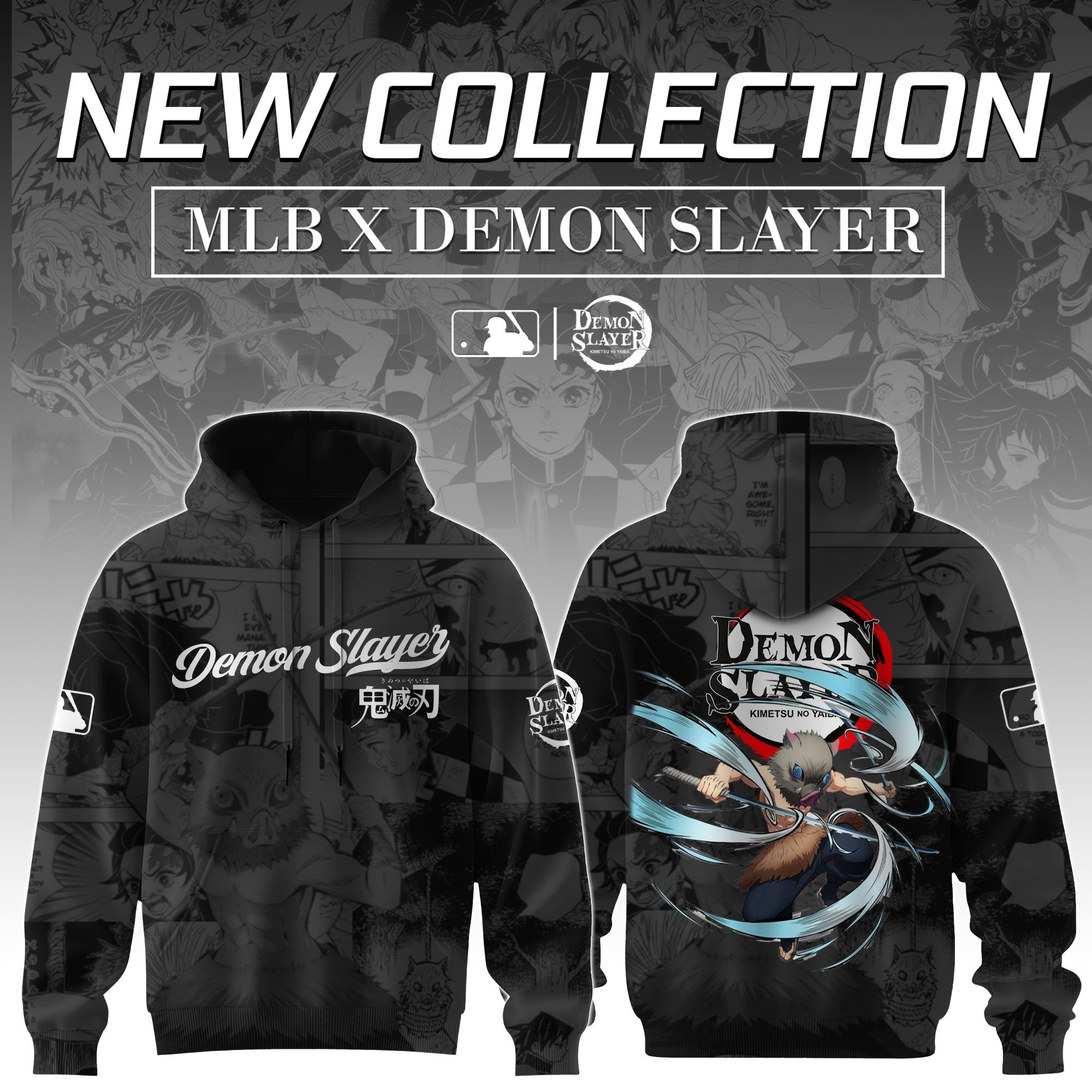 Hashibira Inosuke Demon Slayer x MLB Baseball Hoodie Editions Gift For Anime Lovers
