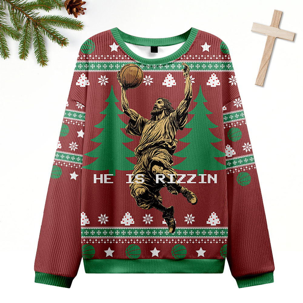He is Rizzin Jesus Dunks Ugly Christmas Sweater