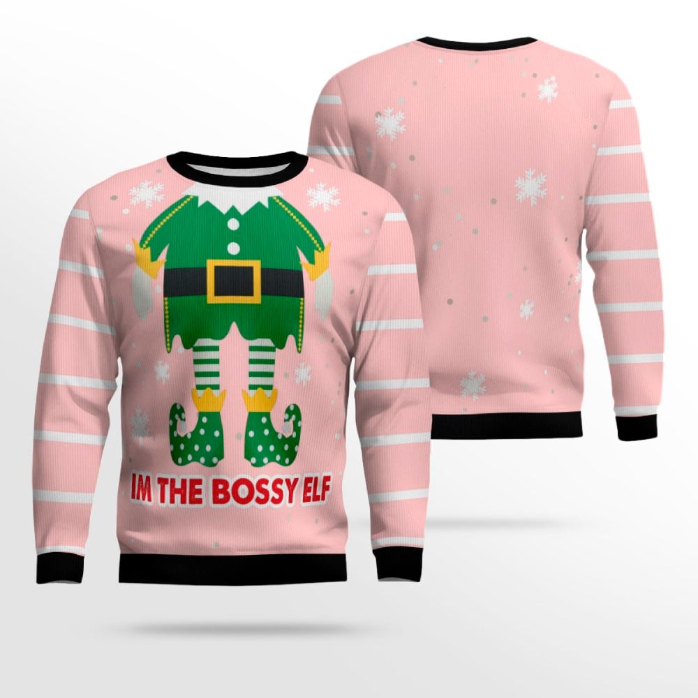 Im The Bossy Elf Ugly Christmas Sweater Powder Pink