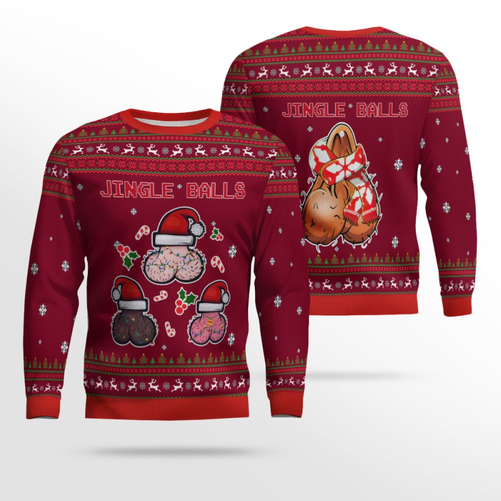 Jingle Balls Funny Ugly Christmas Sweater Burgundy