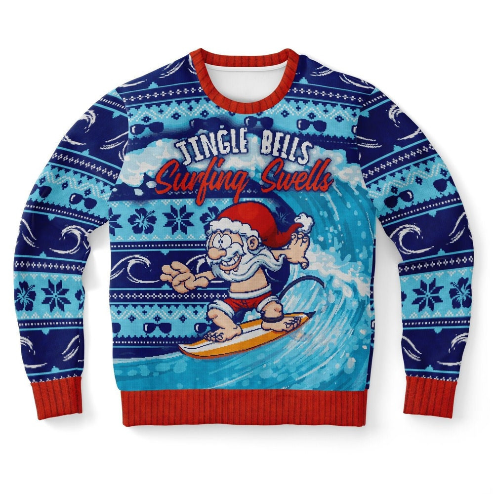 Jingle Bells Surfing Swells Santa Surf Ugly Christmas Sweater