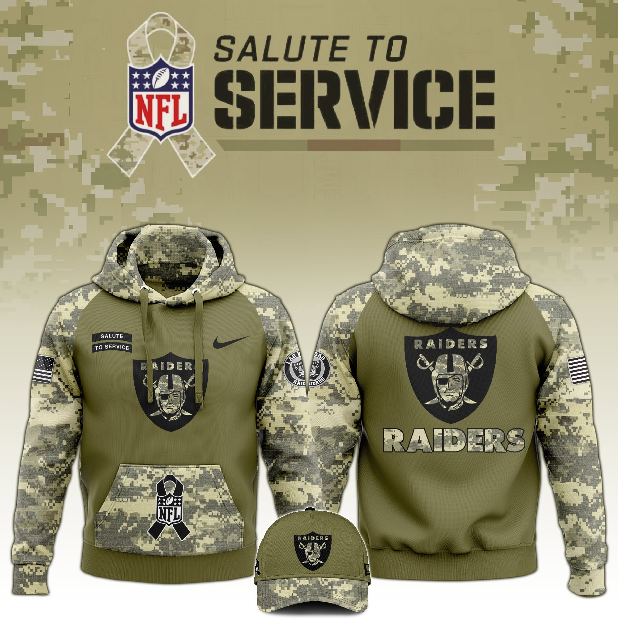 Las Vegas Raiders Salute to Service Club Camo Hoodie Best Raiders Shirt For Fans