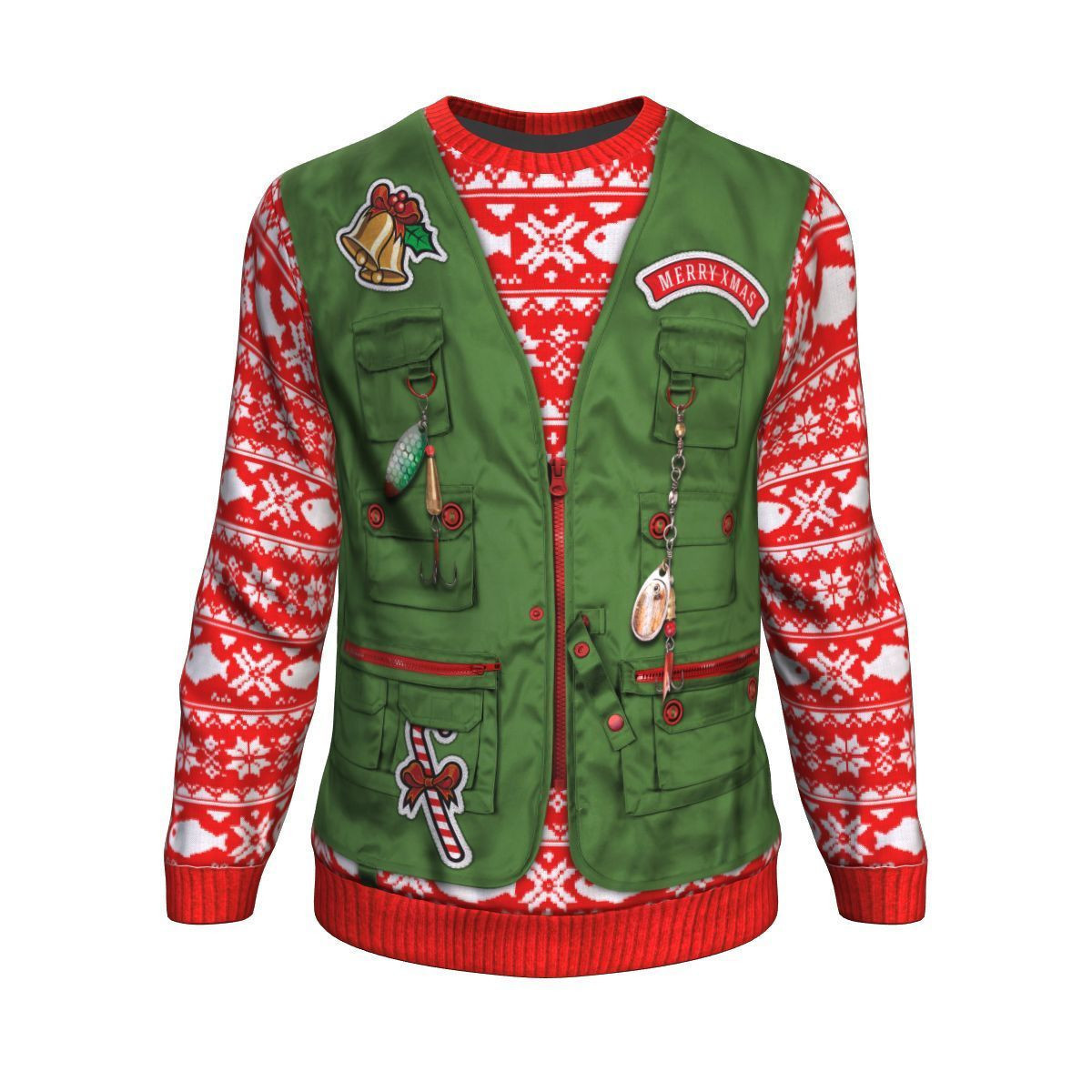 Merry Fishmas Fishing Ugly Christmas Crewneck Sweater