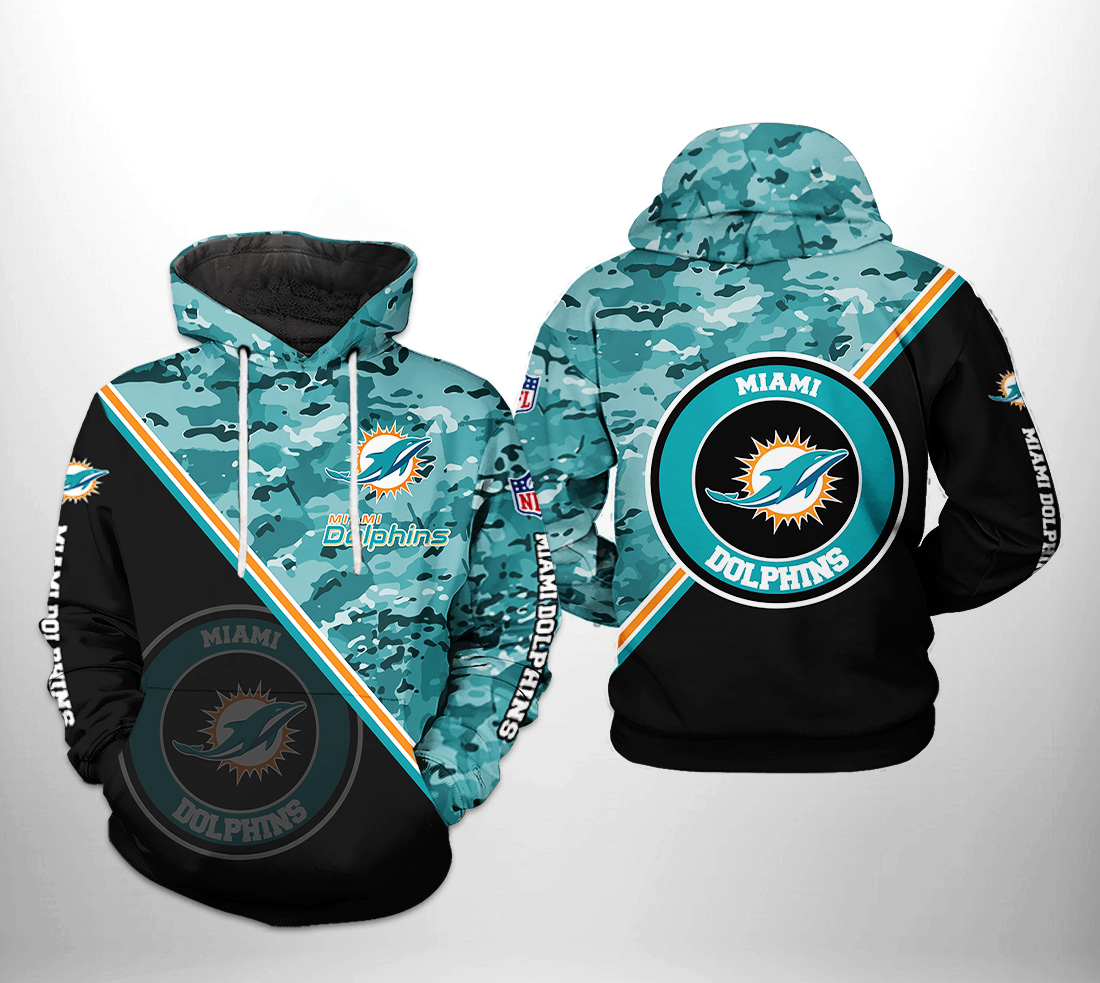 Miami Dolphins Camo V1 NFL Football Team Hoodie