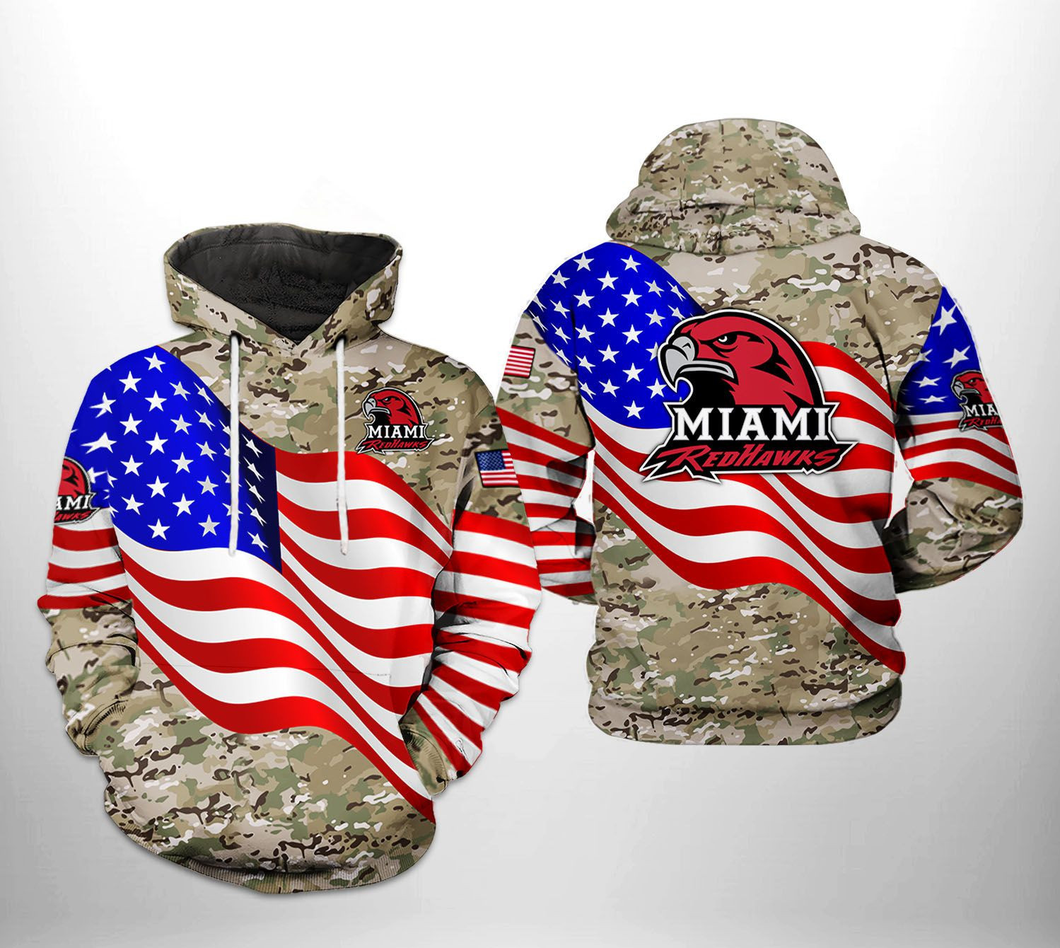 Miami Redhawks NCAA US Flag Camo Veteran Hoodie